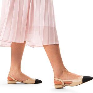 Slingback Ballet Flats for Women Square Cap Toe Low Heel Dress Shoes